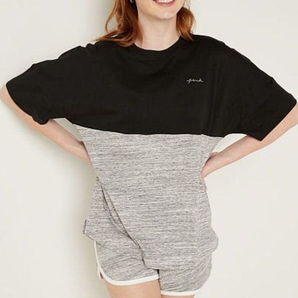 PINK Victoria's Secret Tops - PINK VARSITY SHORT SLEEVE CREW TEE NWT COLORBLOCK